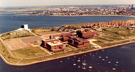 Aerial view of the UMass Boston campus as it looked in 1974.